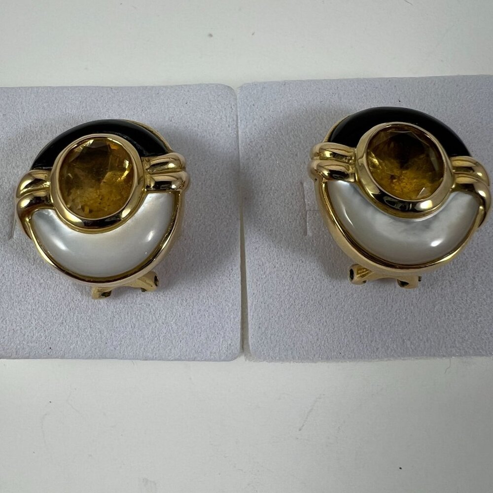 Vintage Kai Yinlo Sterling Silver Earrings With Faux Pearl & Amber Rhine